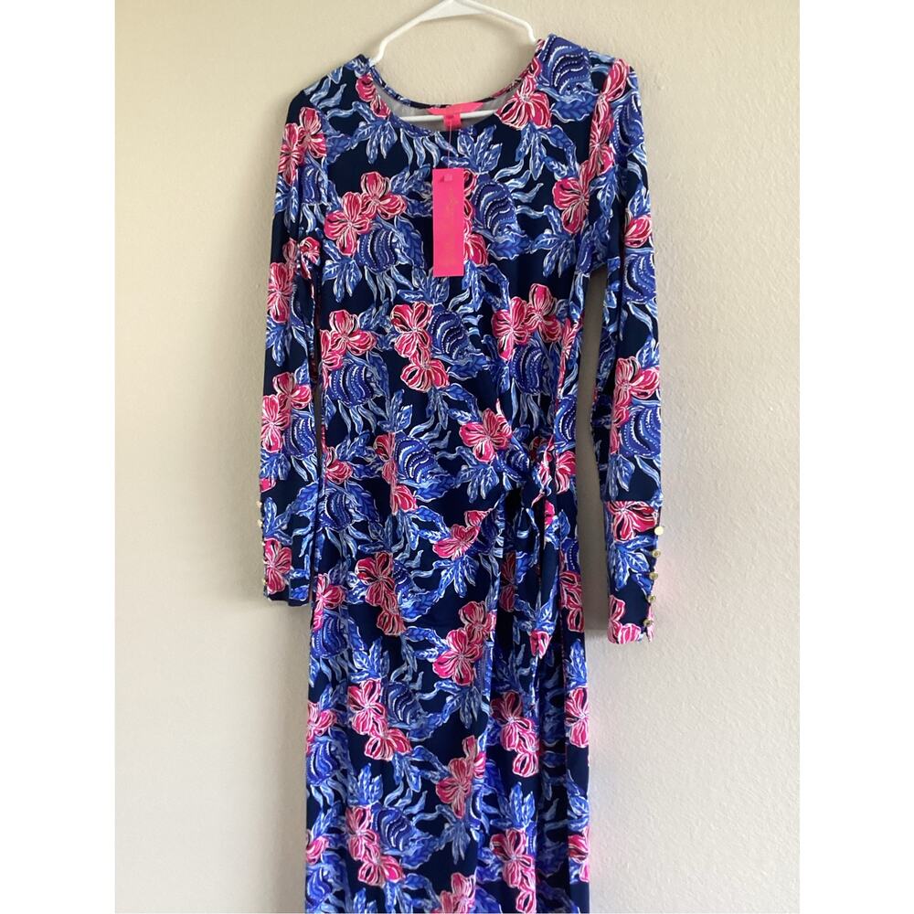 NWT Lilly Pulitzer Bryson Floral Maxi Dress Small Blue Pink Resort Vacation Chic